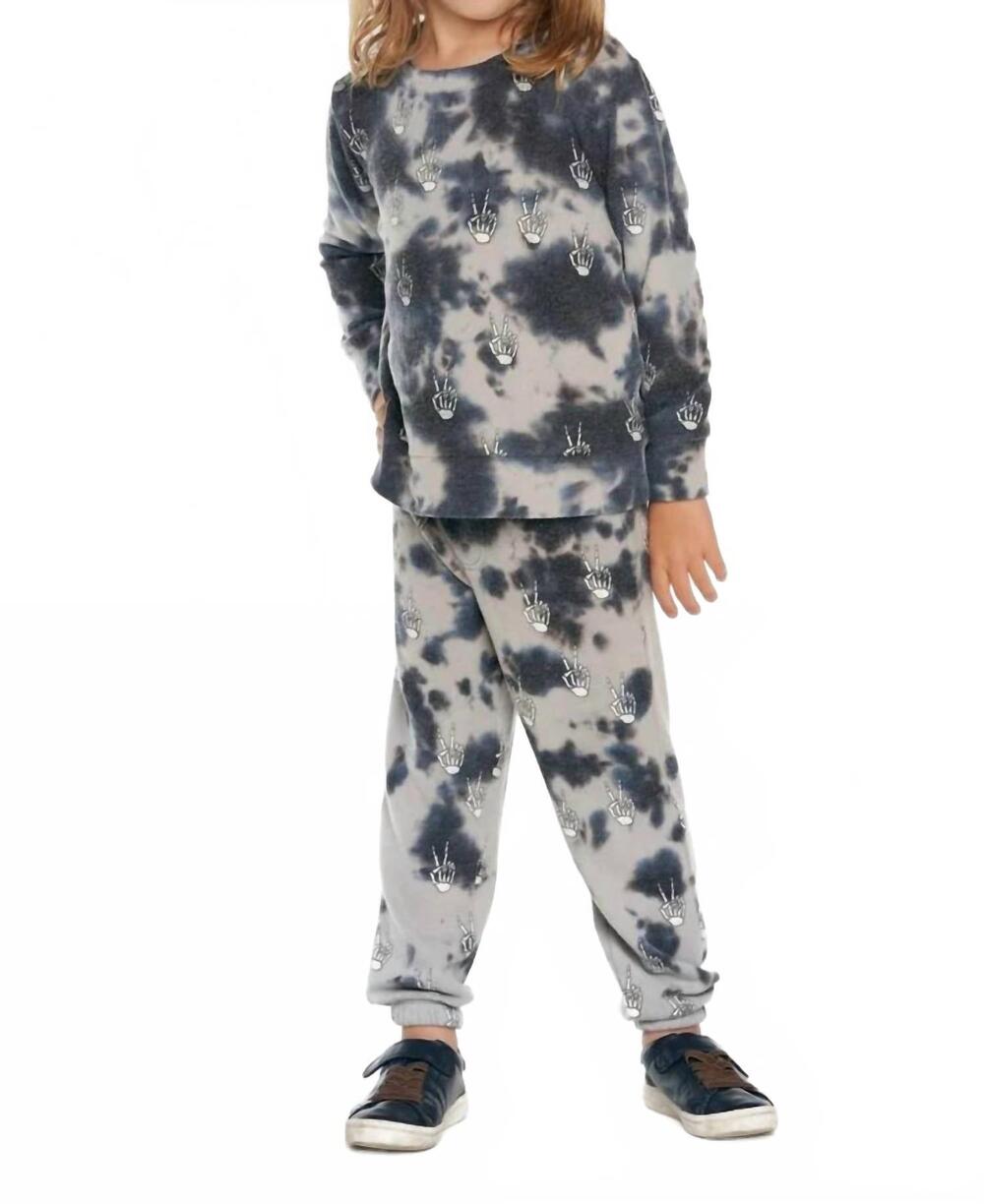 NEW CHASER tie dye skeleton peace hacci pullover in grey